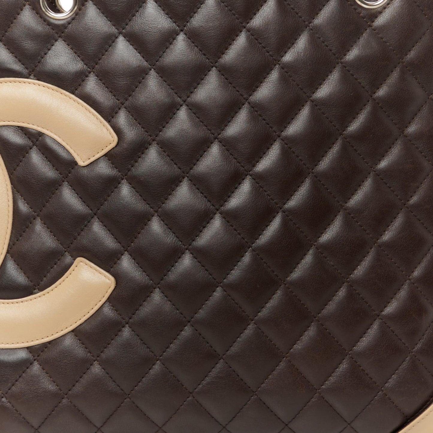 Calfskin Quilted Large Cambon Tote Brown Beige