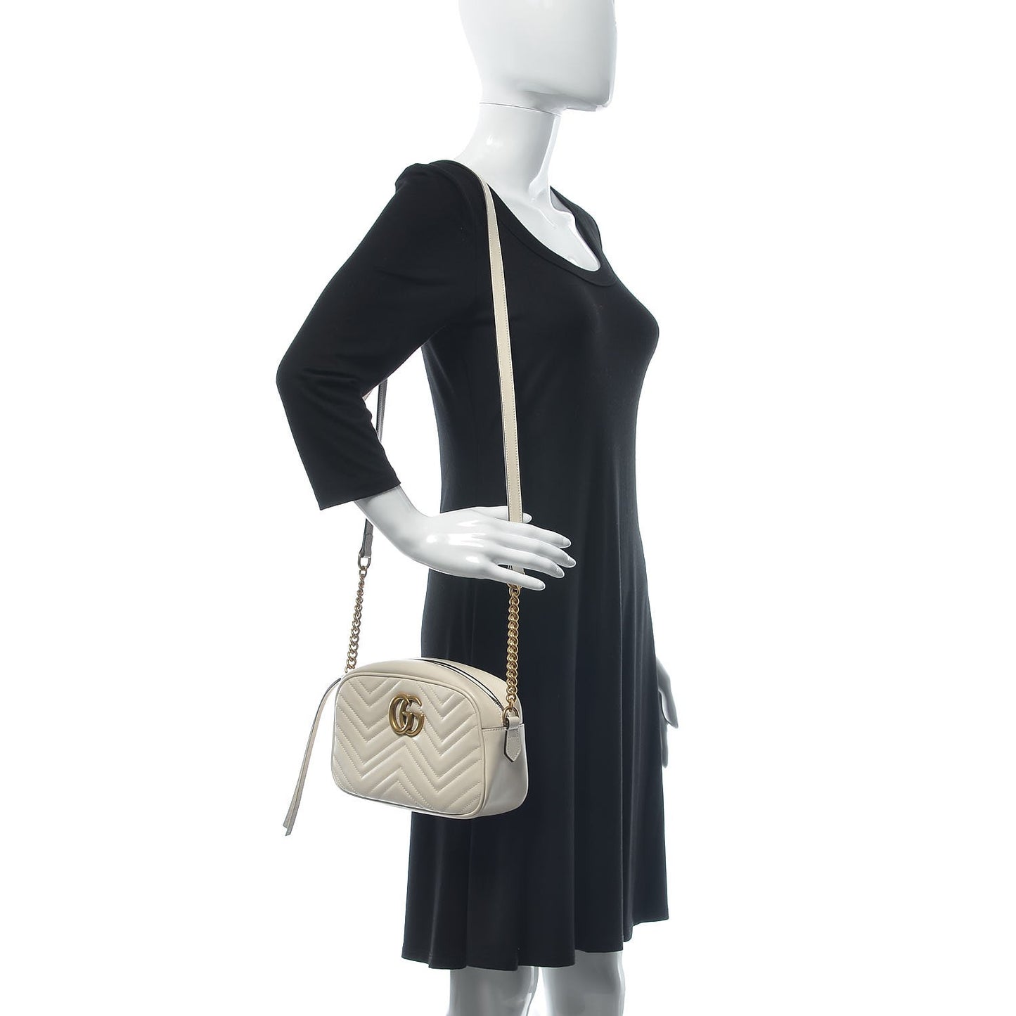 Calfskin Matelasse Small GG Marmont Chain Shoulder Bag White