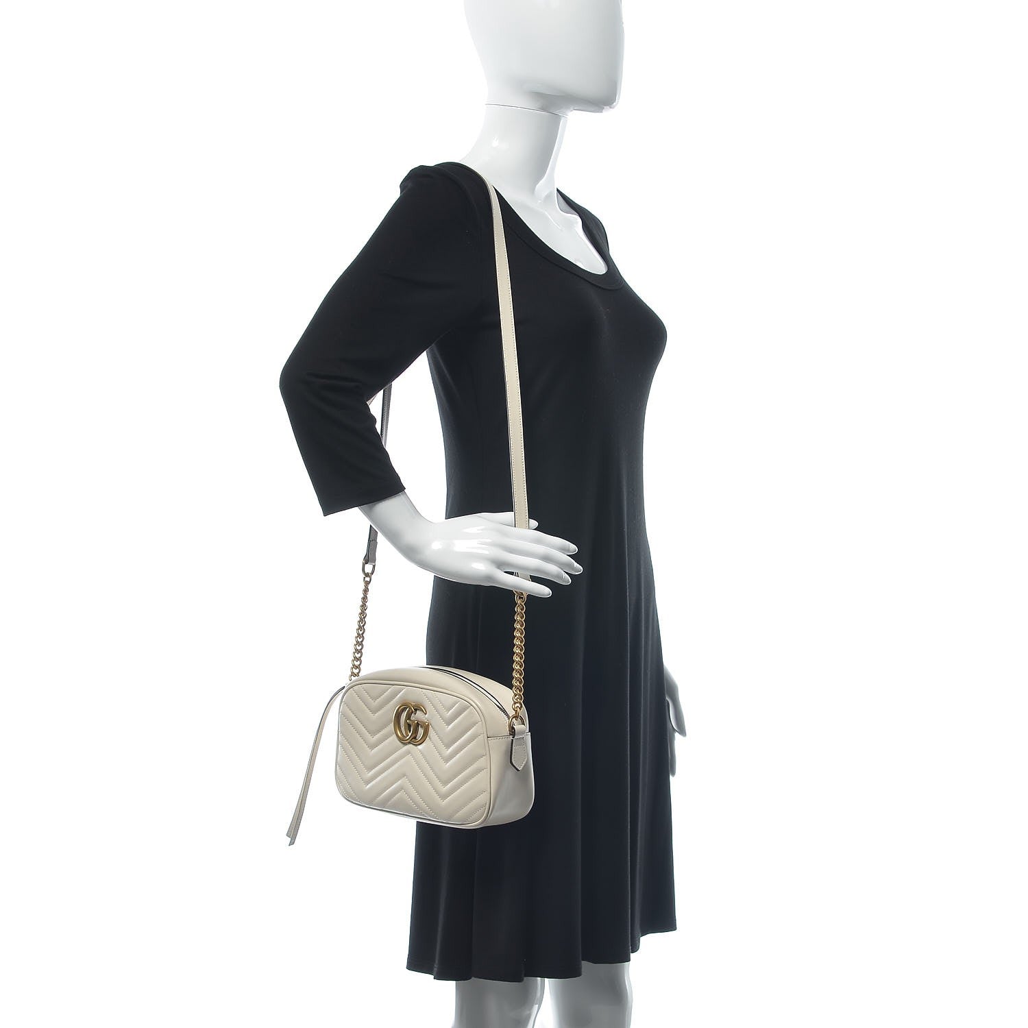 Gucci Calfskin Matelasse Small GG Marmont Chain Shoulder Bag White 2 of 7