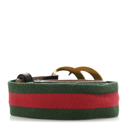 Gucci Nylon Calfskin Double G Web 40mm Belt 85 34 Green Red Dark Cocoa 2 of 8