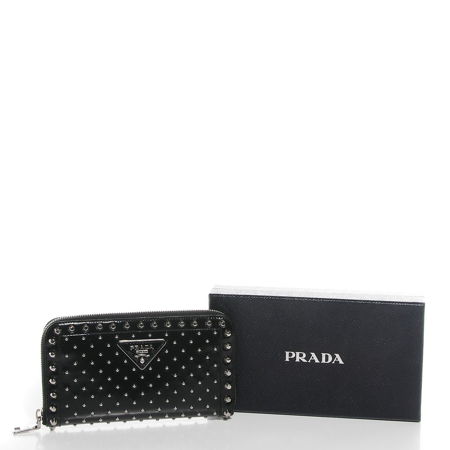 Spazzolato Studded Zip Around Wallet Black
