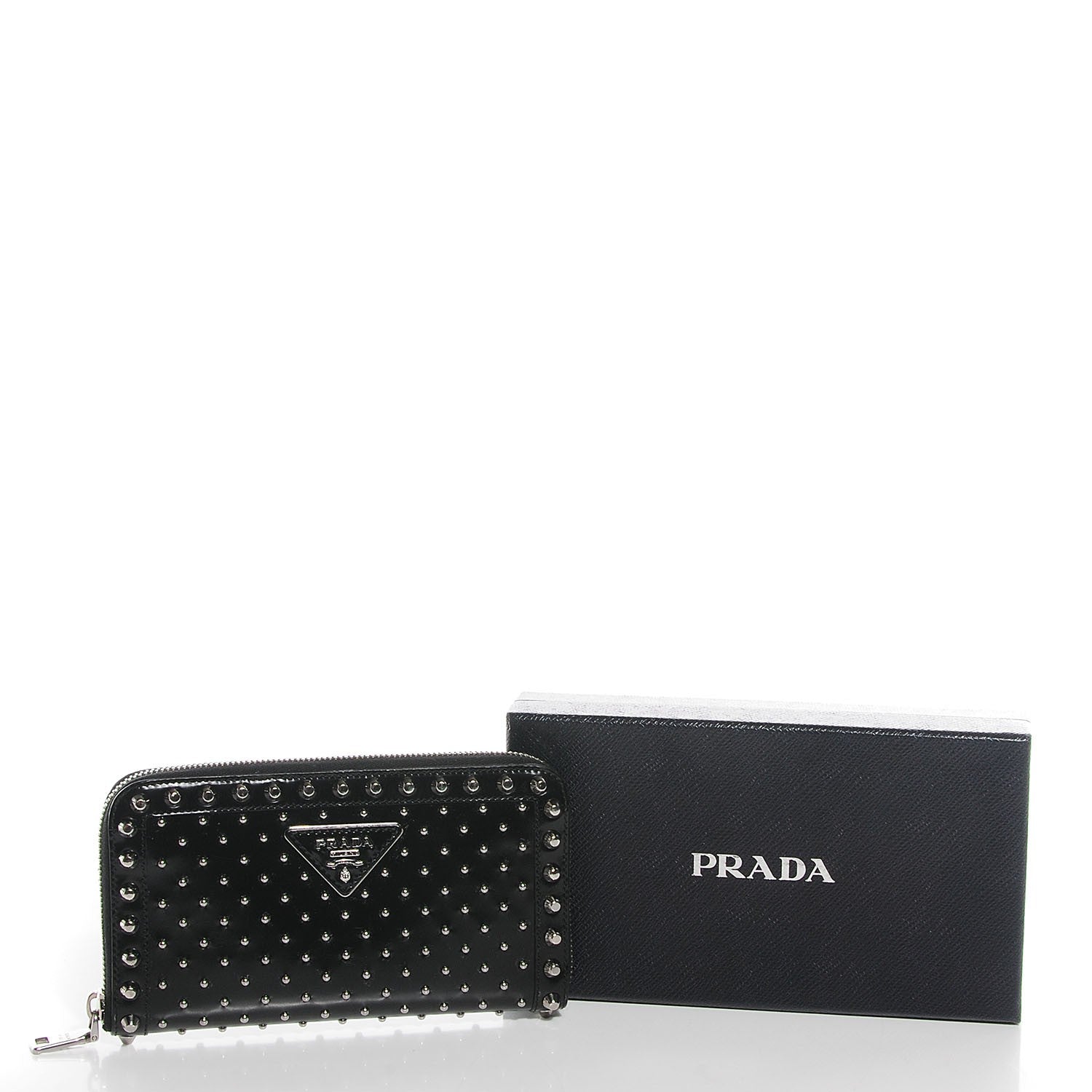 Prada Spazzolato Studded Zip Around Wallet Black 8 of 8