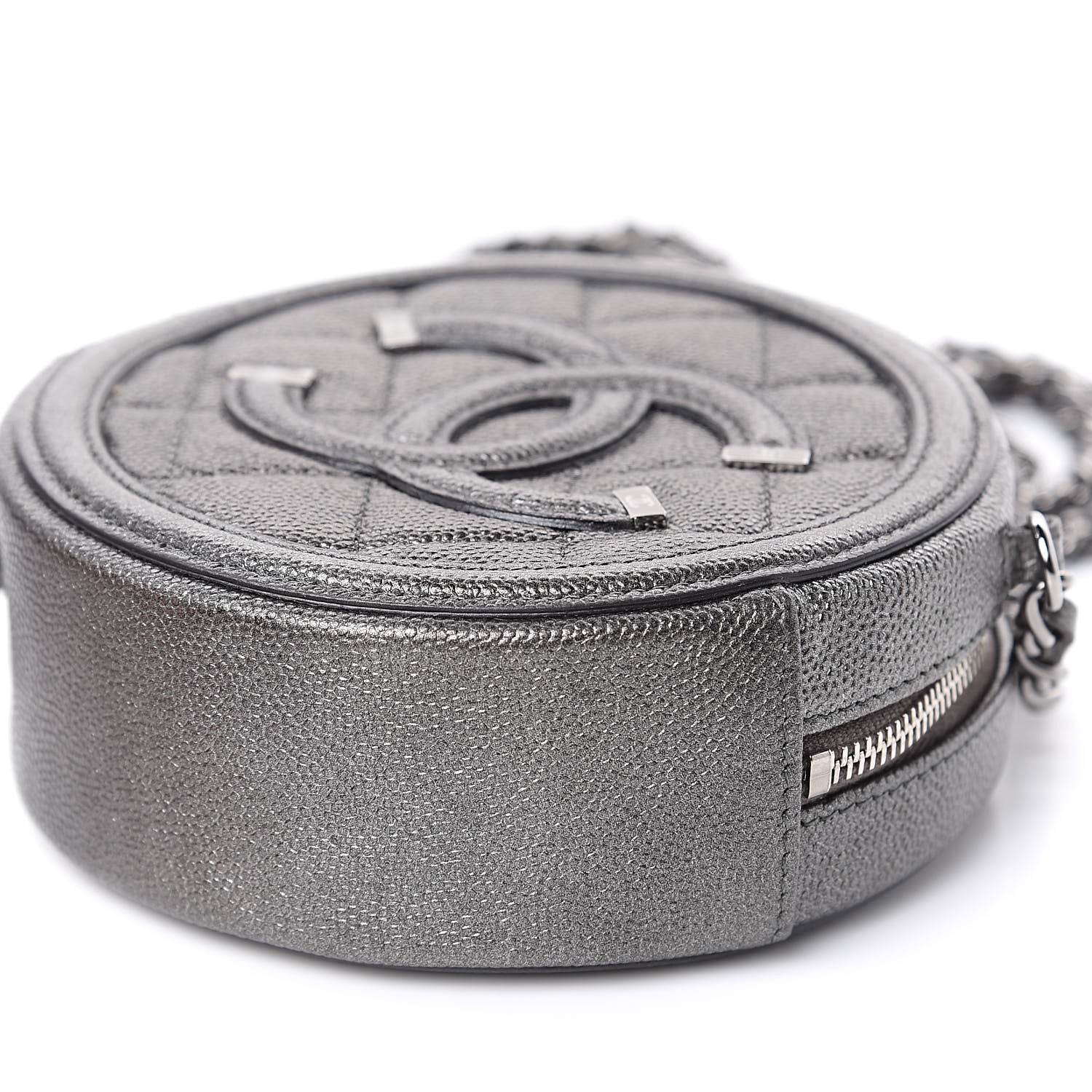 Chanel Metallic Caviar Quilted Round Filigree Crossbody Dark Silver 9 of 10
