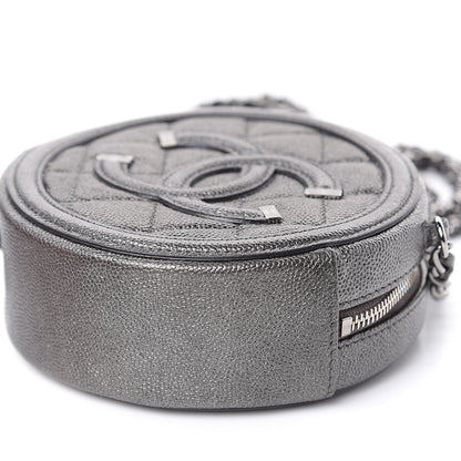 Chanel Metallic Caviar Quilted Round Filigree Crossbody Dark Silver 9 of 10