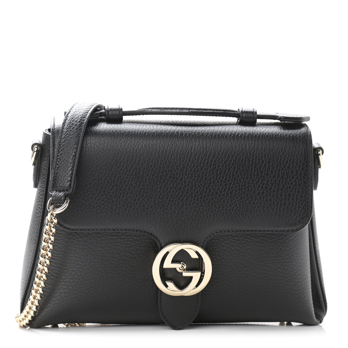 Dollar Calfskin Interlocking G Top Handle Shoulder Bag Black