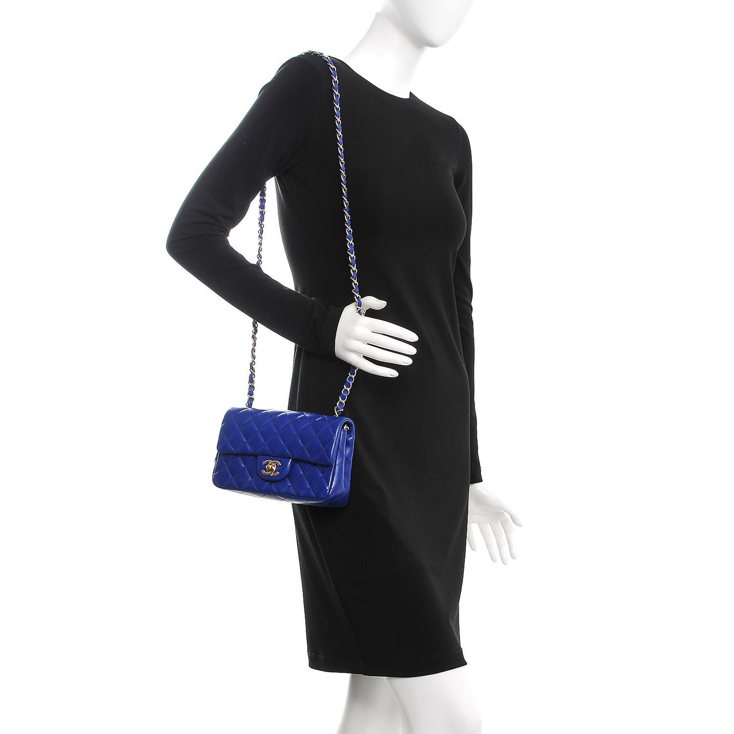 Lambskin Quilted Mini Rectangular Flap Dark Blue