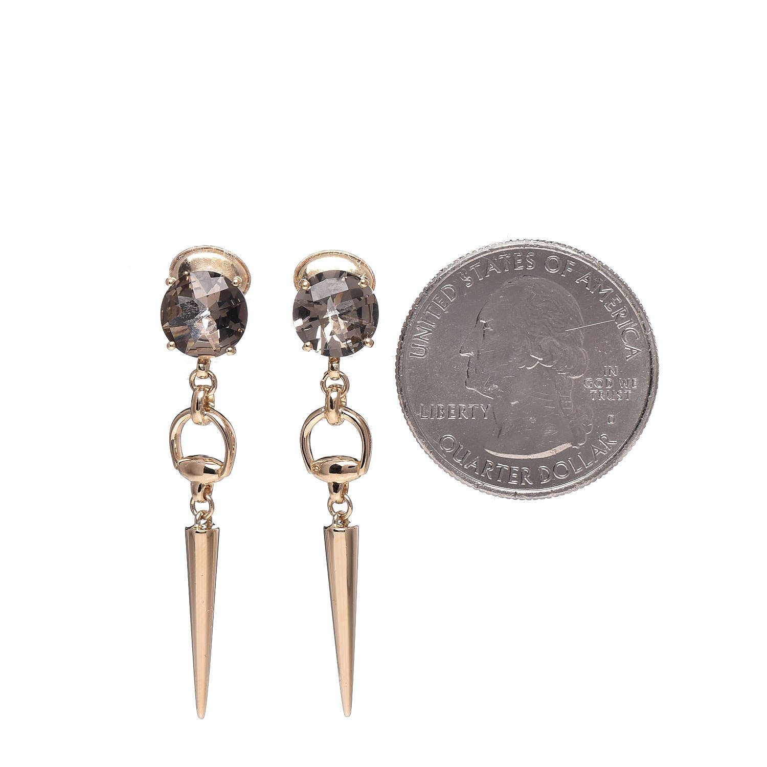 Gucci 18K Yellow Gold Smoky Quartz Horsebit Spike Drop Earrings 2 of 5
