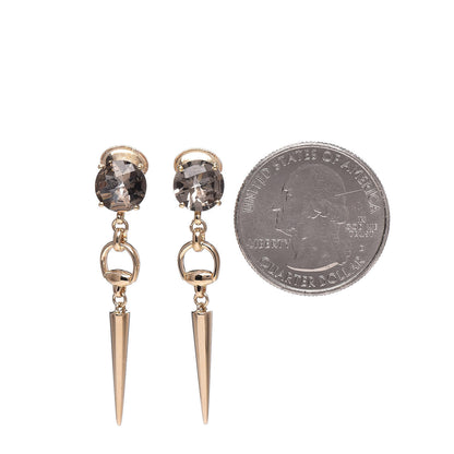 Gucci 18K Yellow Gold Smoky Quartz Horsebit Spike Drop Earrings 2 of 5