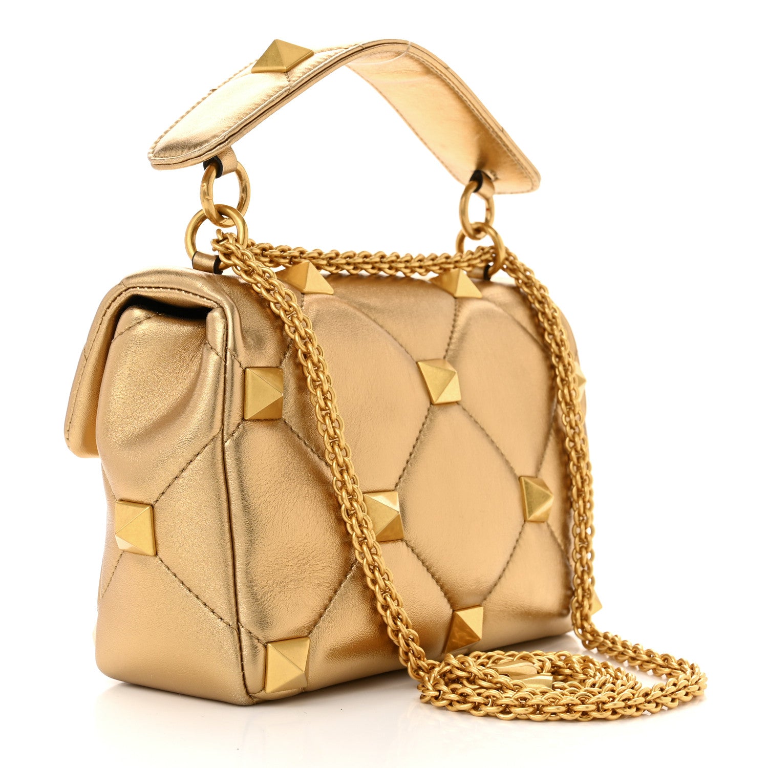 Valentino Garavani Nappa Medium Roman Stud Shoulder Bag Antique Brass 3 of 10