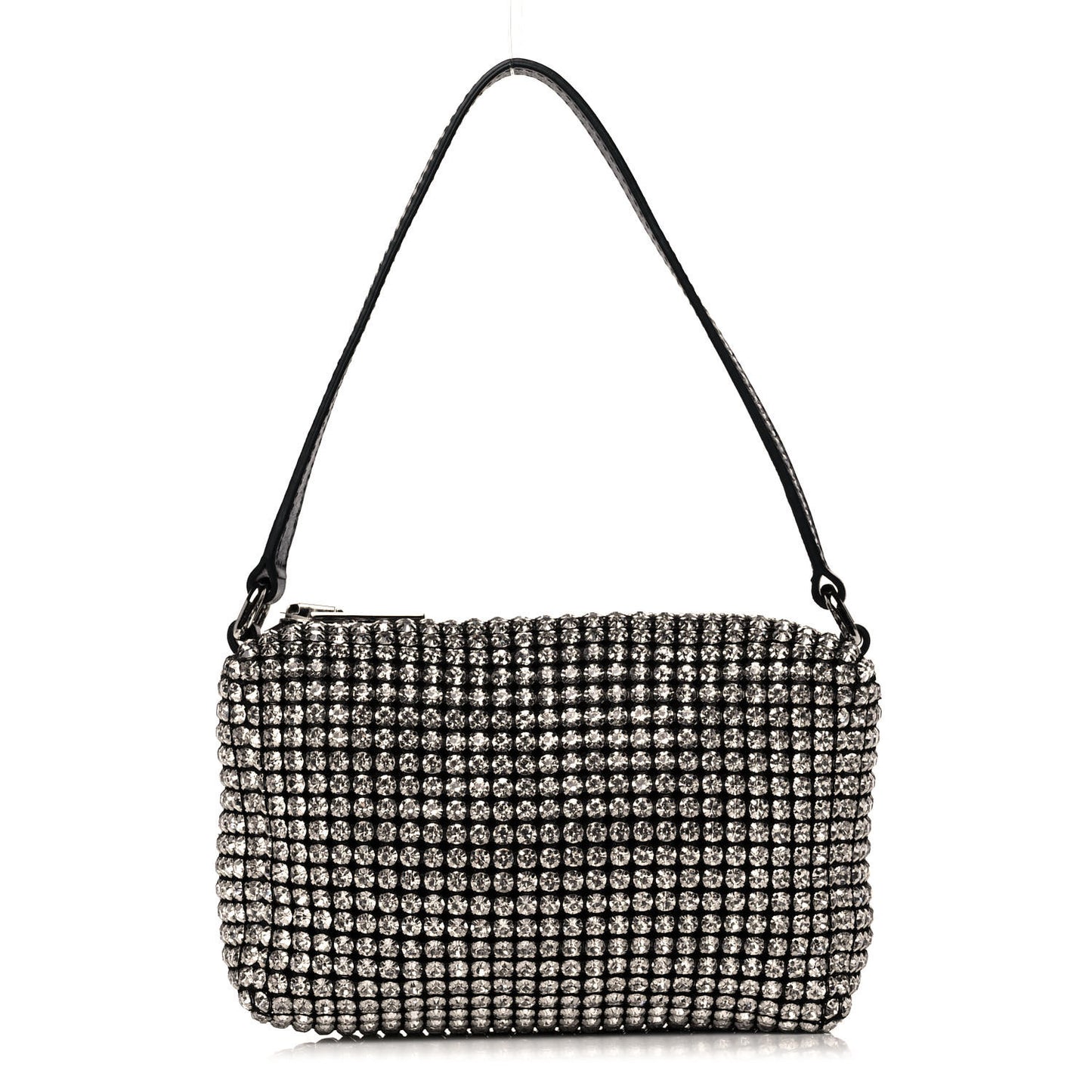 Mesh Crystal Rhinestone Mini Heiress Pouch Black Silver