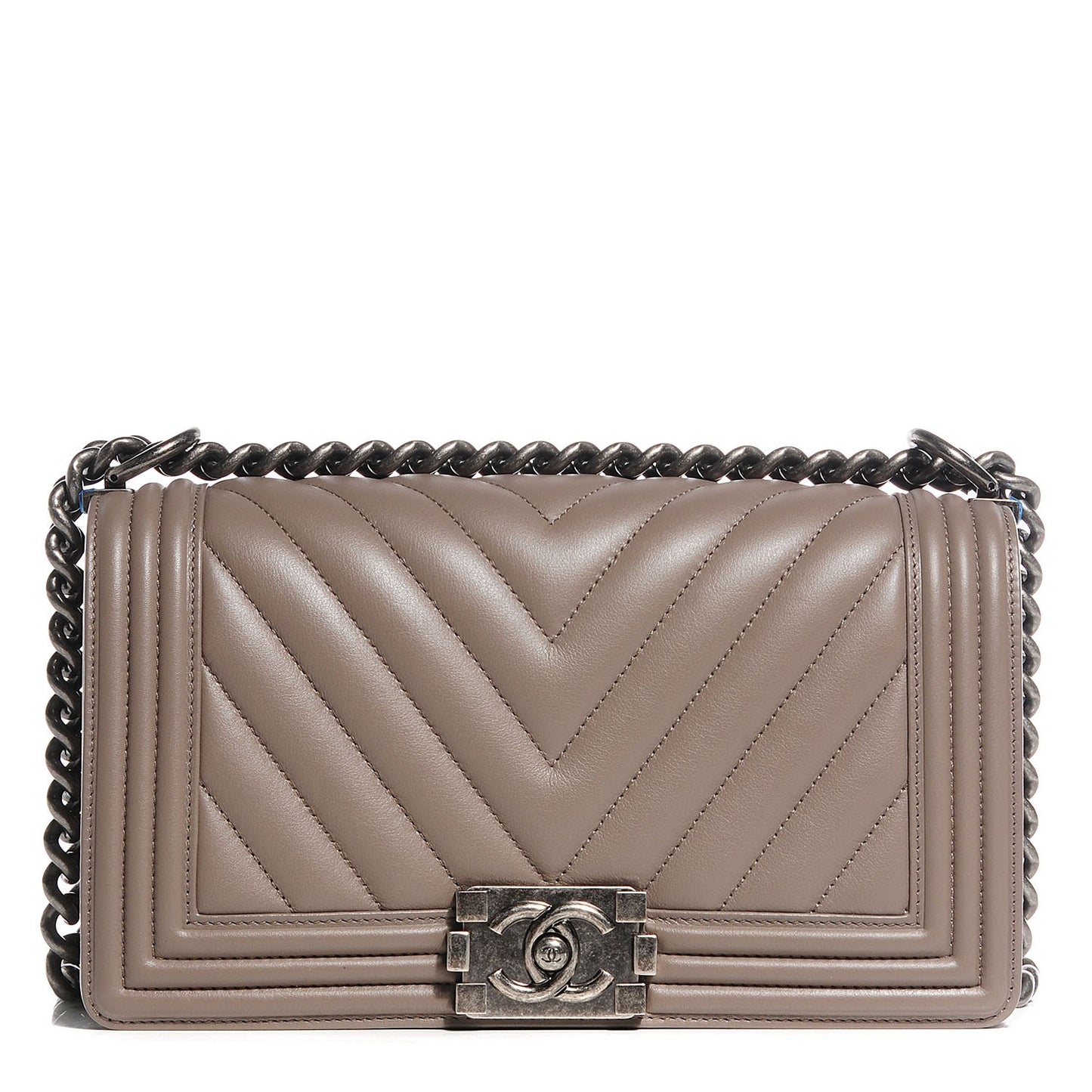 Calfskin Chevron Medium Boy Flap Grey