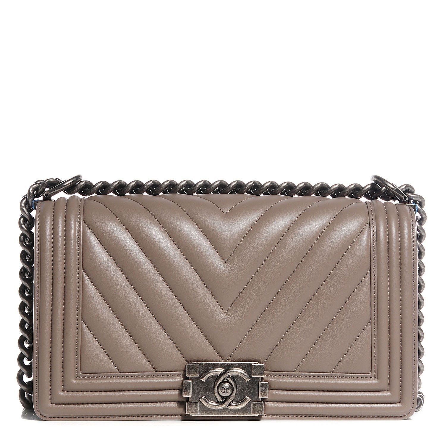 Chanel Calfskin Chevron Medium Boy Flap Grey 1 of 8