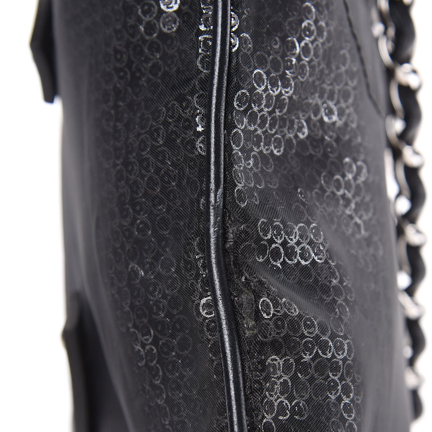 Calfskin Mesh Hidden Sequin CC Tote Black