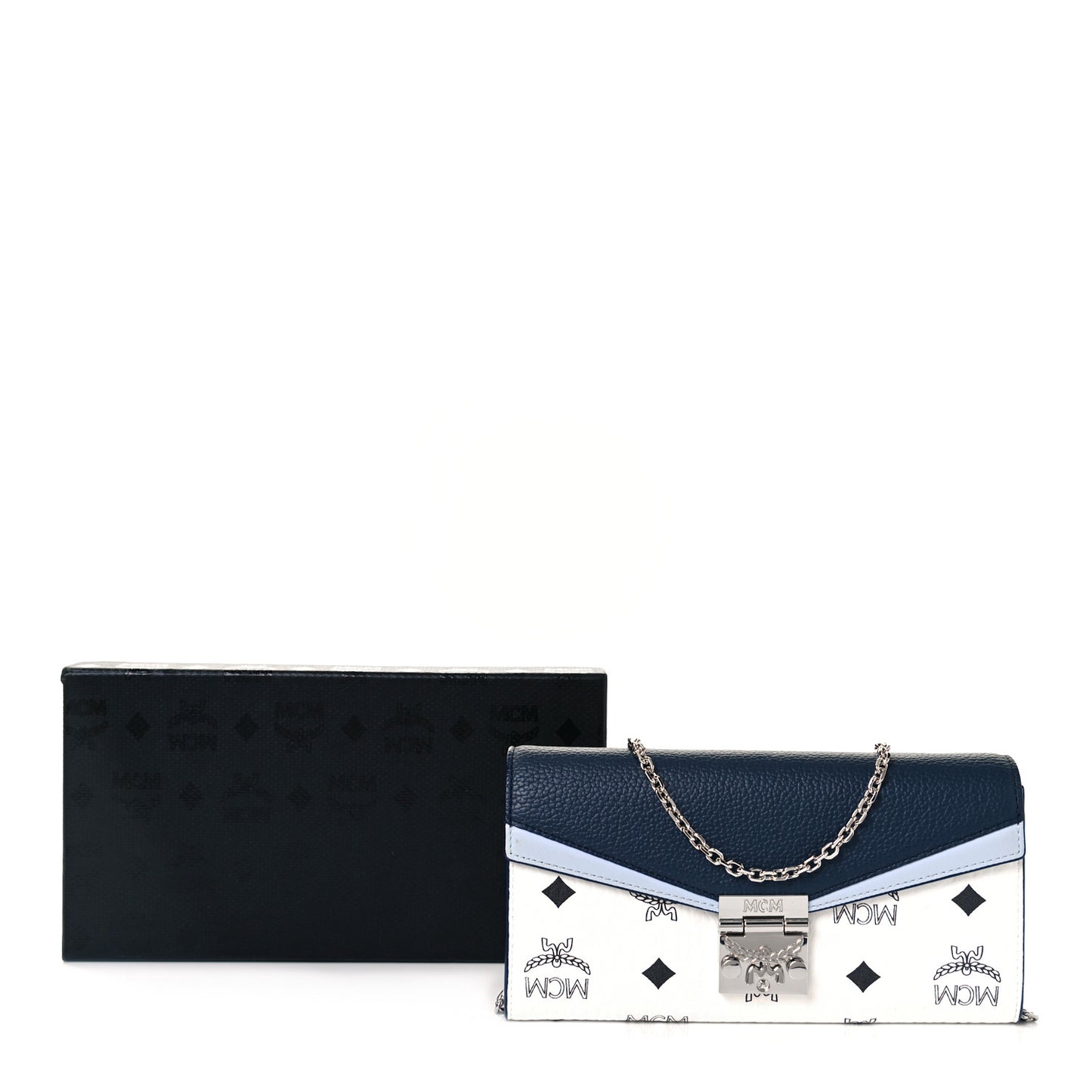 Calfskin Visetos Monogram Millie Color Block Crossbody Bag White Mood Indigo
