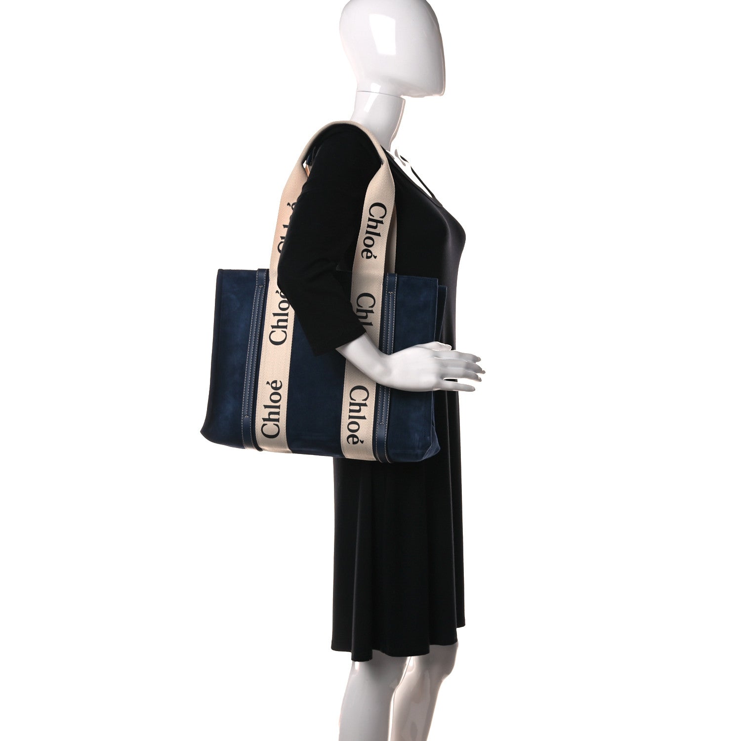 Chloe Suede Calfskin Medium Woody Ribbon Tote Navy 2 of 11