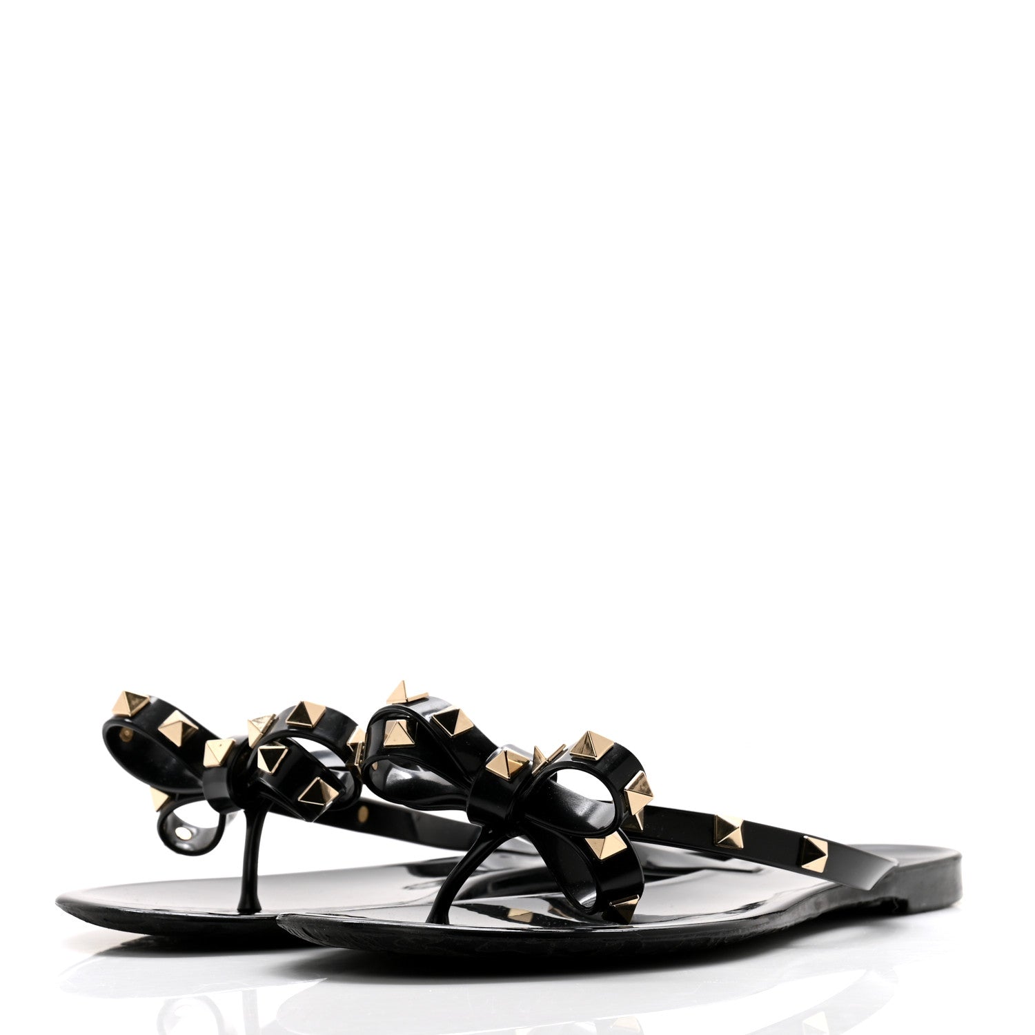 Valentino Garavani PVC Jelly Rockstud Bow Thong Sandals 39 Black 3 of 9