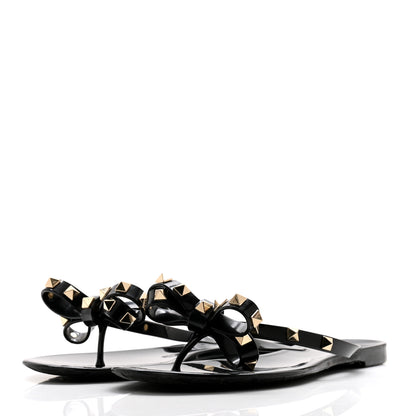 Valentino Garavani PVC Jelly Rockstud Bow Thong Sandals 39 Black 3 of 9