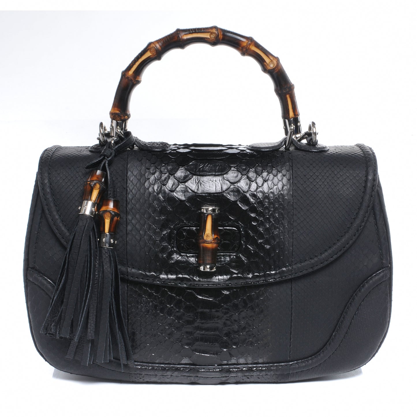 Python New Bamboo Large Top Handle Bag Black