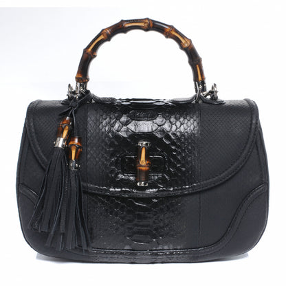Gucci Python New Bamboo Large Top Handle Bag Black 1 of 7