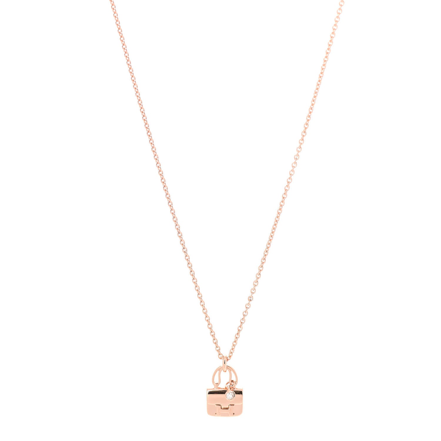 Hermes 18K Rose Gold Diamond Constance Amulettes Charm Pendant Necklace 1 of 6