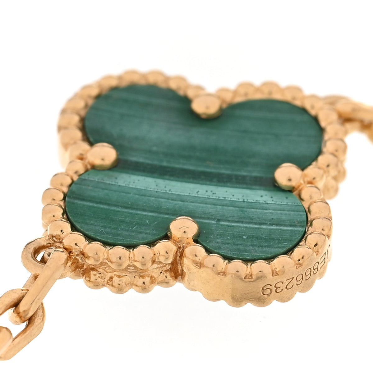 18K Yellow Gold Malachite 5 Motifs Vintage Alhambra Bracelet