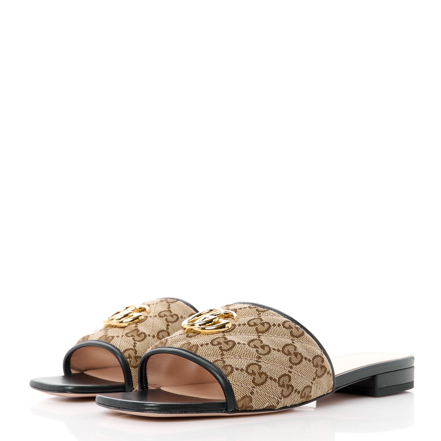 Monogram Matelasse Diagonal GG Marmont Flat Slide Sandals 39 Beige Ebony Black