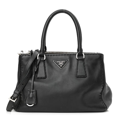 Prada City Calf Hand Stitched Small Galleria Double Zip Tote Black 1 of 12
