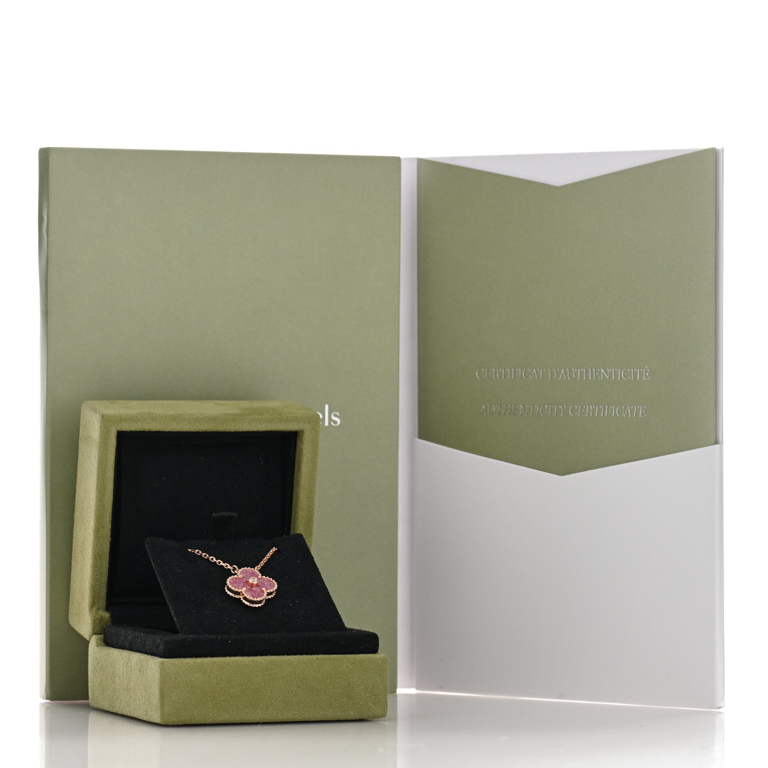 Van Cleef & Arpels 18K Rose Gold Diamond Rhodonite Vintage Alhambra Pendant Necklace 4 of 4