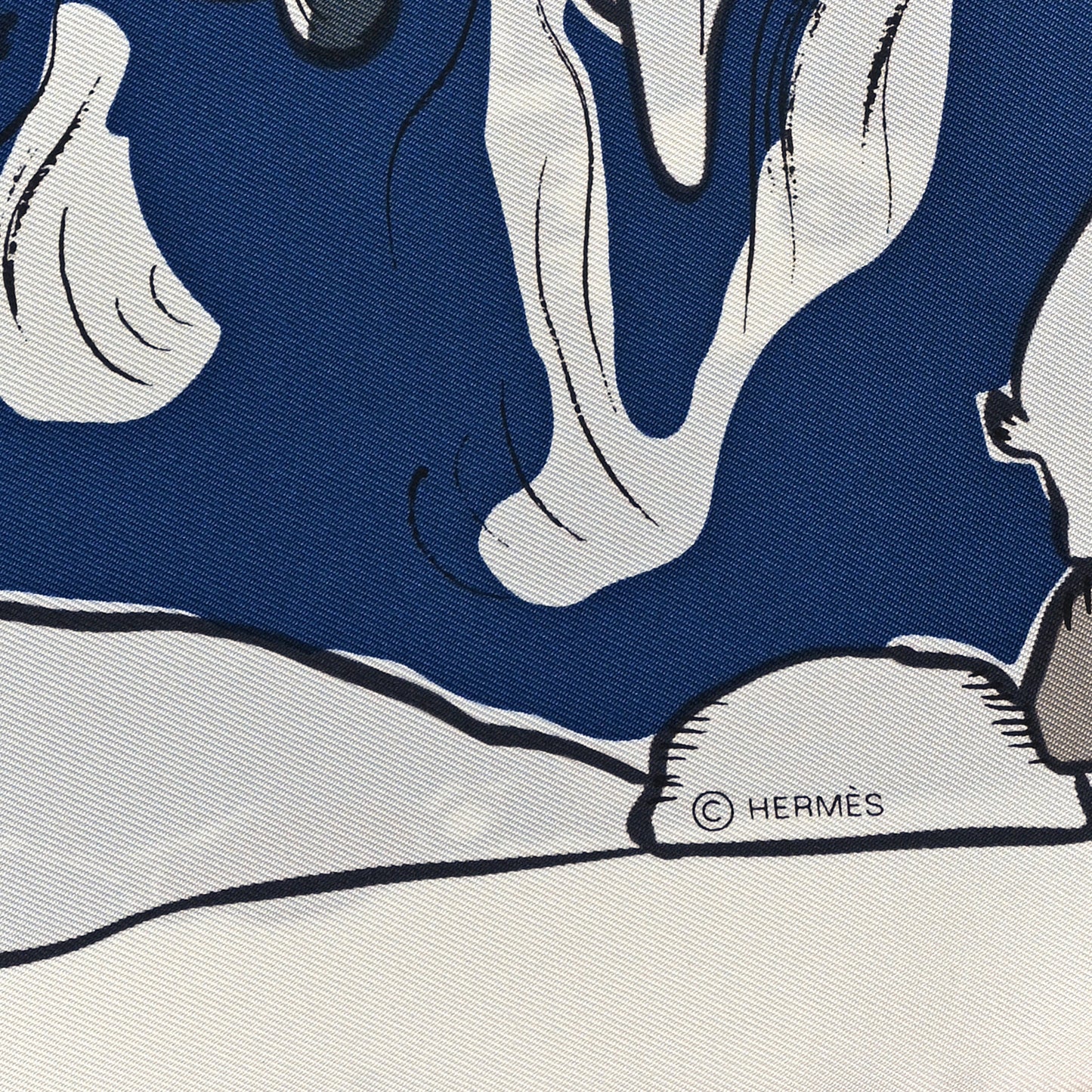 Silk Mille Et Un Lapins Scarf 90 White Marine Kaki