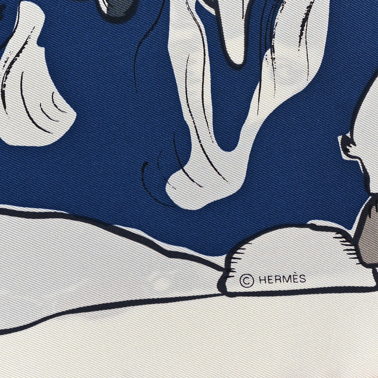Hermes Silk Mille Et Un Lapins Scarf 90 White Marine Kaki 4 of 4