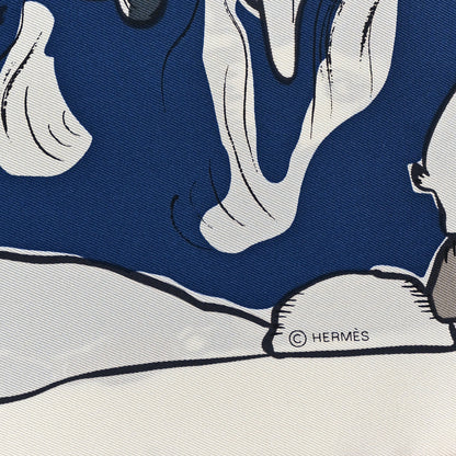 Hermes Silk Mille Et Un Lapins Scarf 90 White Marine Kaki 4 of 4