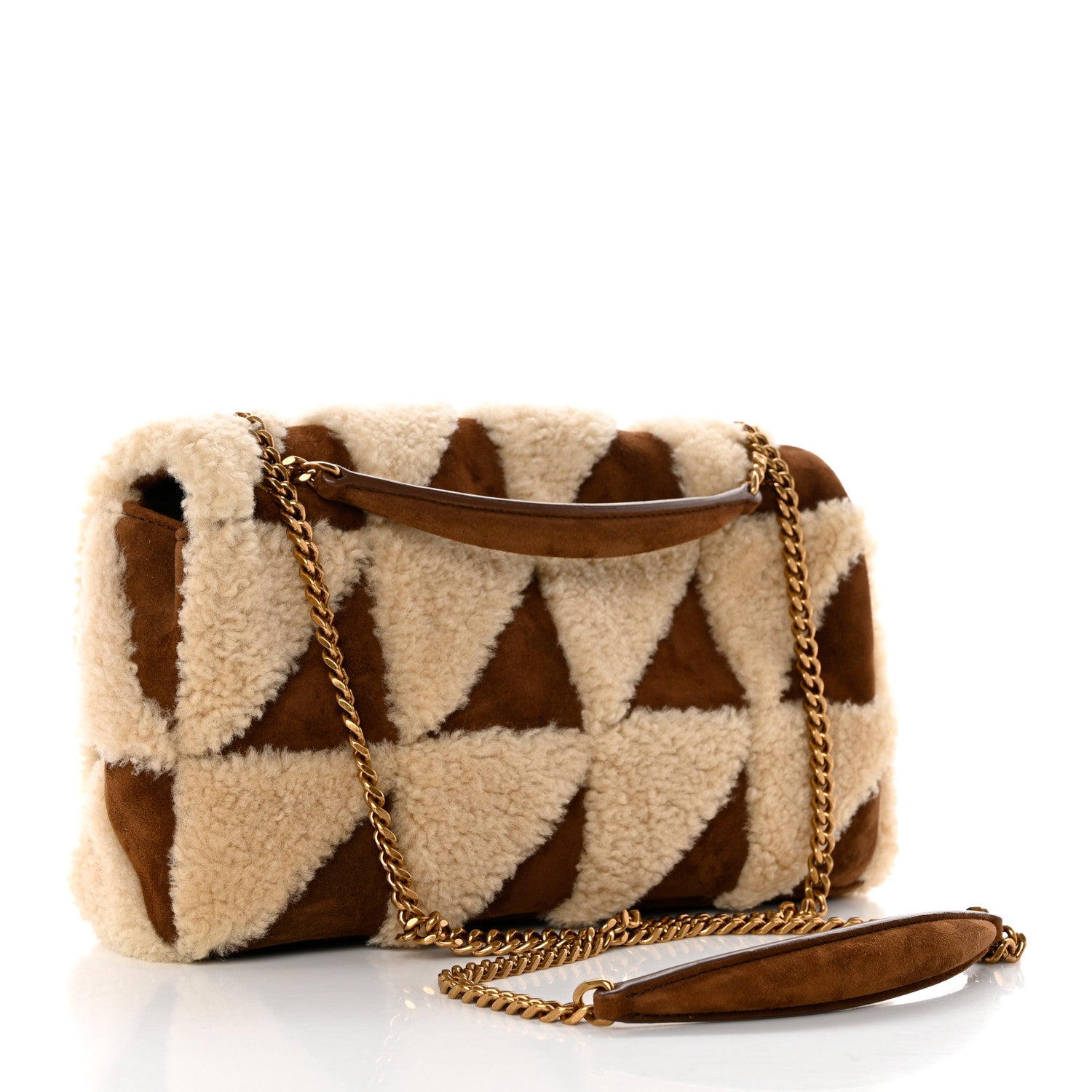 Saint Laurent Suede Shearling Patchwork Monogram Medium Jamie Brown Beige 2 of 10
