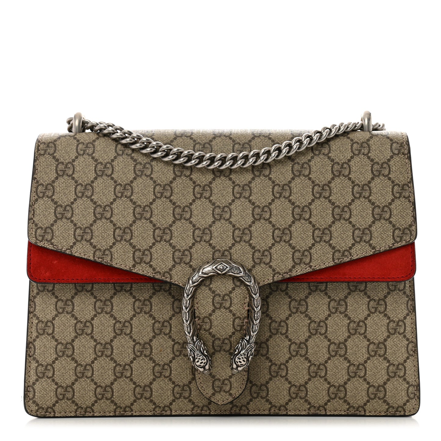 GG Supreme Monogram Suede Cudu Medium Dionysus Shoulder Bag Beige Ebony Vulcanic Red