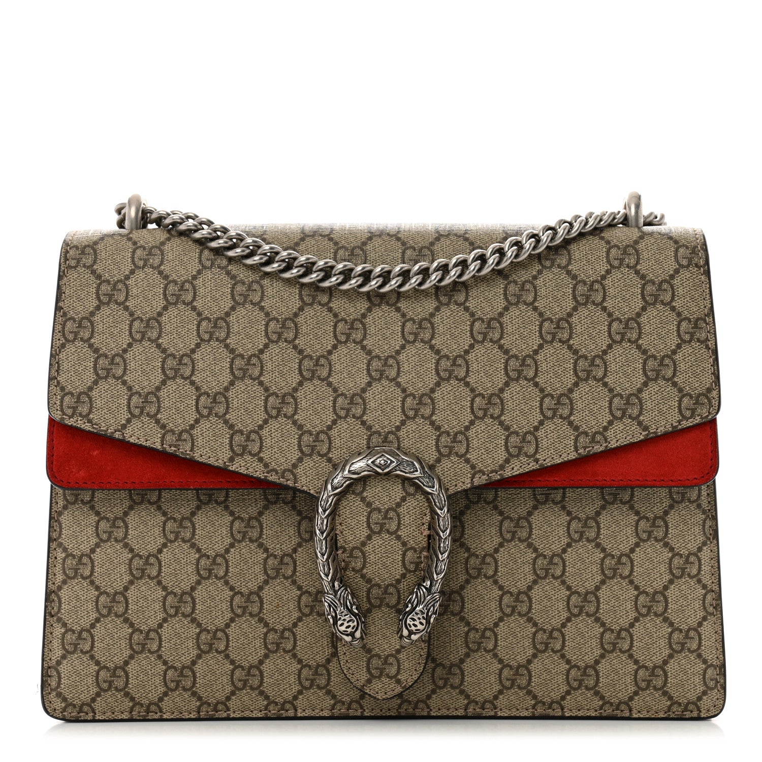 Gucci GG Supreme Monogram Suede Cudu Medium Dionysus Shoulder Bag Beige Ebony Vulcanic Red 1 of 16
