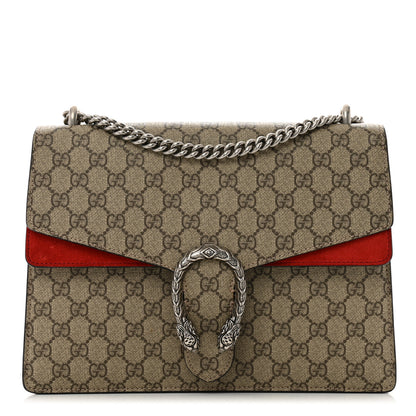 Gucci GG Supreme Monogram Suede Cudu Medium Dionysus Shoulder Bag Beige Ebony Vulcanic Red 1 of 16