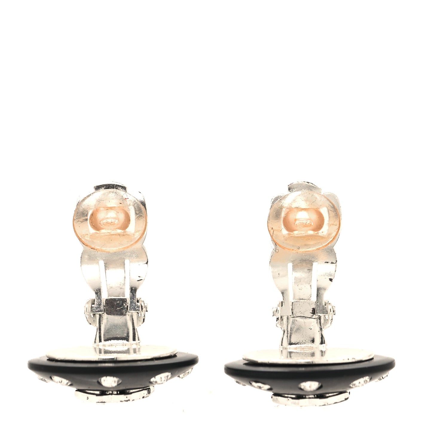 CC Crystal Studded Round Clip On Earrings Black Silver