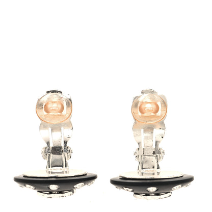 Chanel CC Crystal Studded Round Clip On Earrings Black Silver 3 of 4