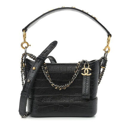 Chanel Calfskin Crocodile Embossed Small Gabrielle Cocodile Hobo Black 1 of 11