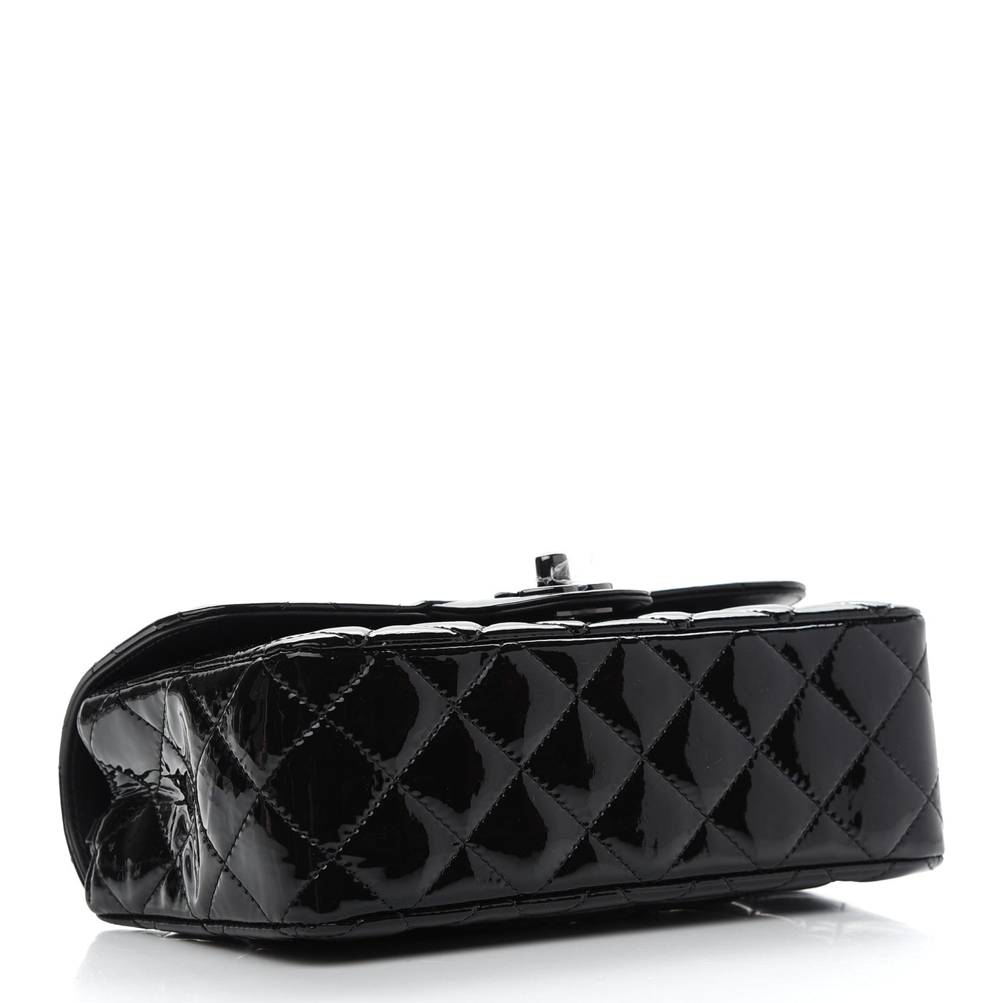 Patent Calfskin Quilted Mini Rectangular Flap So Black