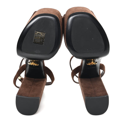 Prada Scamosciata Logo Ankle Strap 40/135mm Platform Sandals 36 Moro 6 of 9