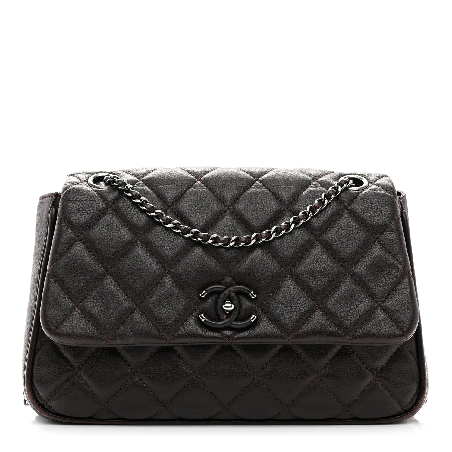 Chanel Calfskin Quilted Medium Frame in Chain Flap Brown 1 of 11