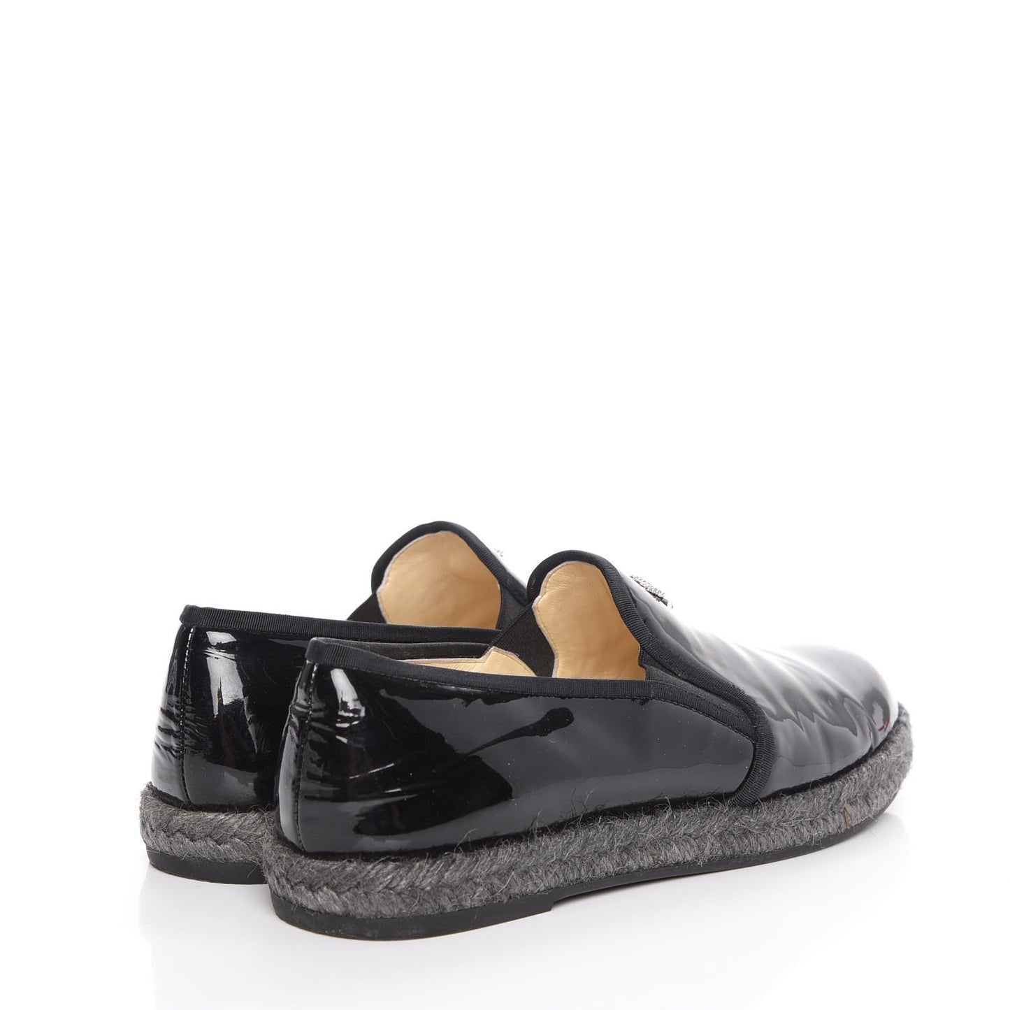 Patent Calfskin CC Mocassin Loafer Espadrilles 37 Black