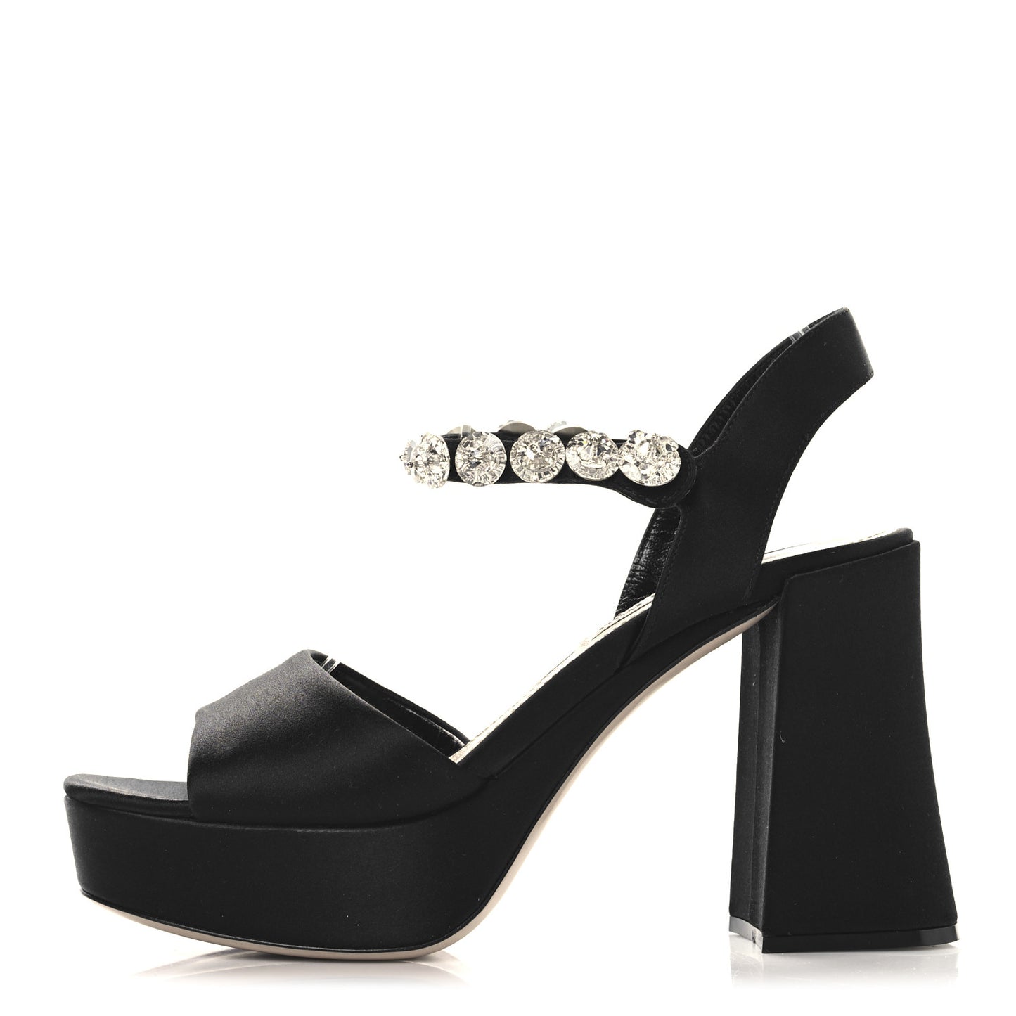 Satin Crystal Platform Sandals 37 Black