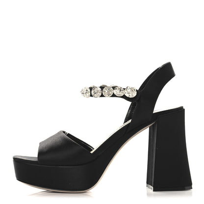 Miu Miu Satin Crystal Platform Sandals 37 Black 1 of 8