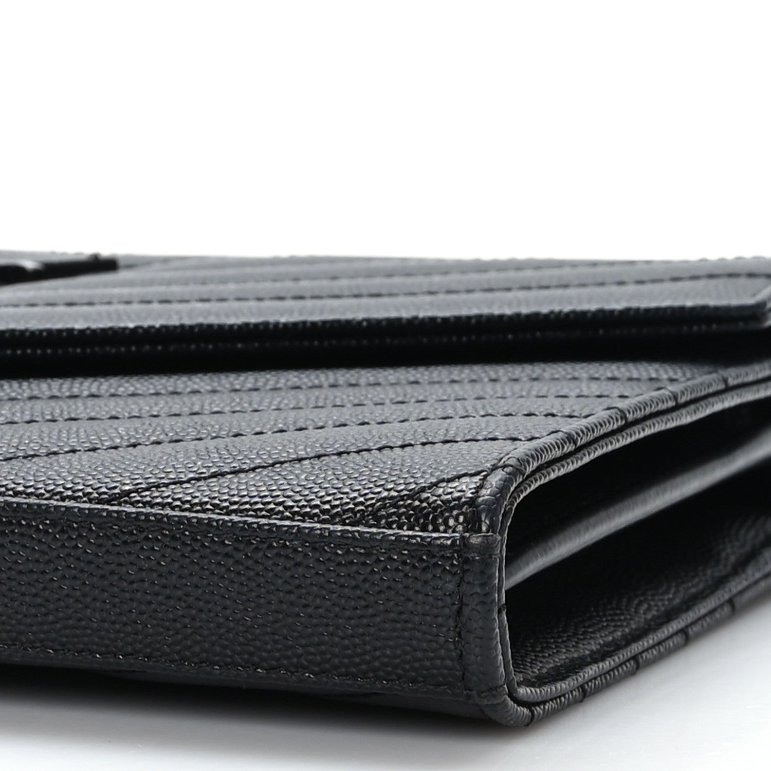 Saint Laurent Grain De Poudre Matelasse Chevron Monogram Monochrome Chain Wallet Black 9 of 9