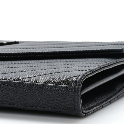 Saint Laurent Grain De Poudre Matelasse Chevron Monogram Monochrome Chain Wallet Black 9 of 9
