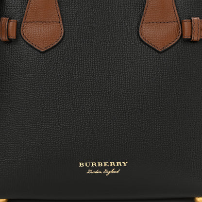 Burberry Derby Calfskin House Check Small Banner Tote Black Tan 7 of 9