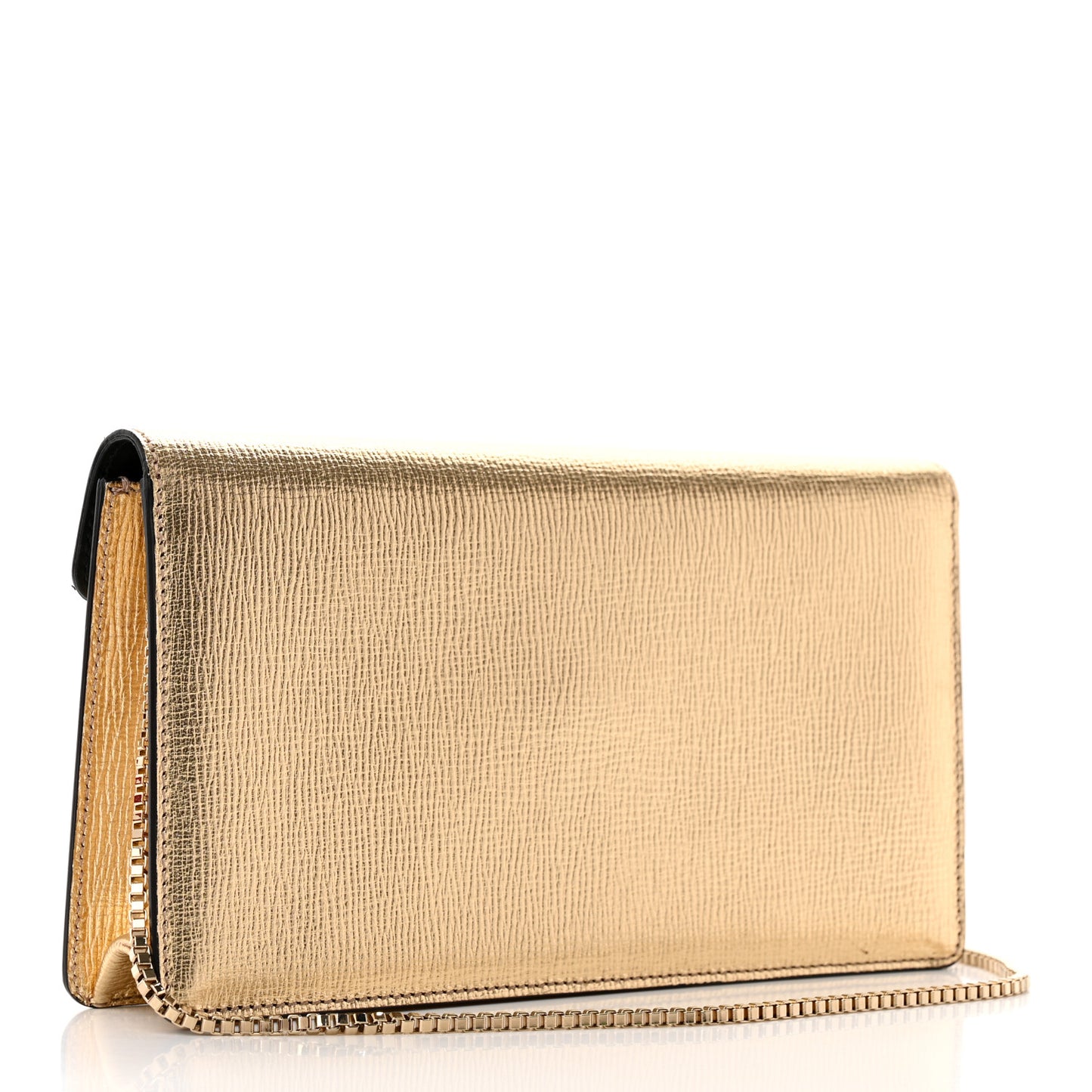 Metallic Hammered Calfskin Thalia Clutch With Chain Gold