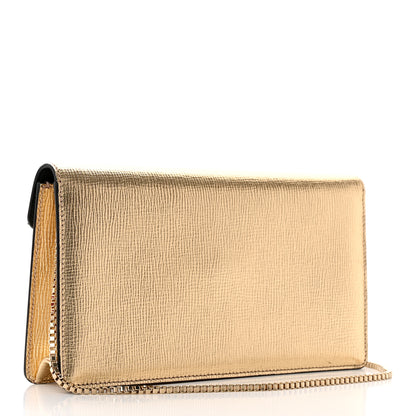Salvatore Ferragamo Metallic Hammered Calfskin Thalia Clutch With Chain Gold 3 of 14