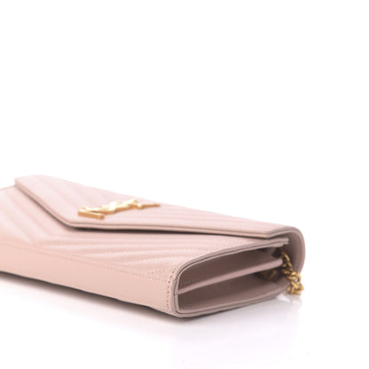 Saint Laurent Grain De Poudre Matelasse Chevron Monogram Chain Wallet Rose Antic 7 of 9
